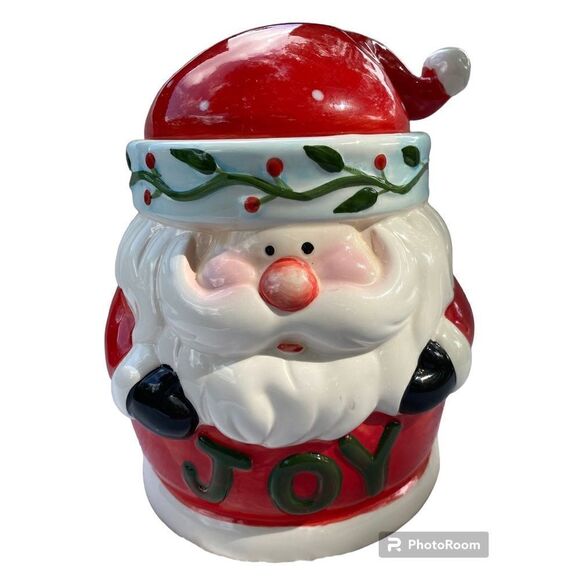 Vintage 9” Ceramic Classic Santa Claus JOY Christmas Cookie Jar - Picture 1 of 9